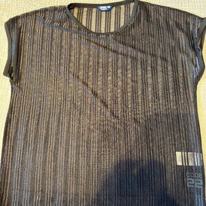 Black striped mesh cropped t-shirt